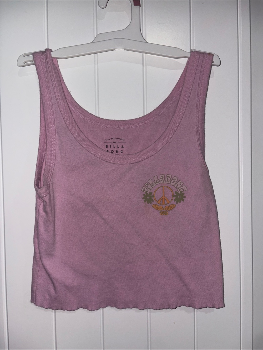 Billabong Lavender Cropped Tank with Peace & Palm Graphic